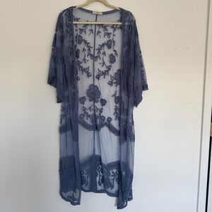 Anna-Kaci California Blue Lace Embroidered Kimono Whimsifairy One Size‎